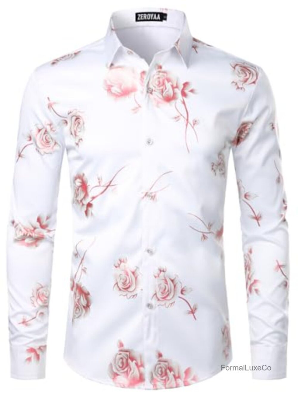 Mens Luxury Floral Printed Slim Fit Dress Shirt Button Down Long Sleeve